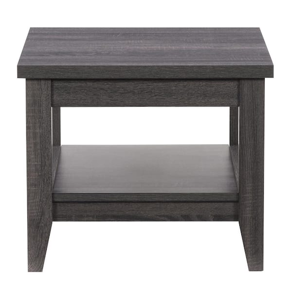 CorLiving Hollywood 24 in. Dark Grey Square Wood Side Table with Shelf