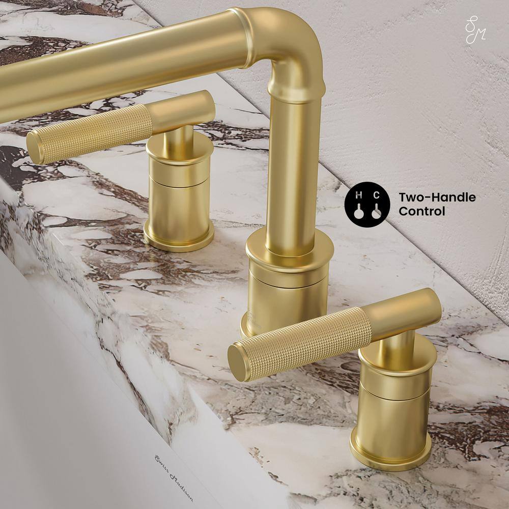 Avallon Brushed Gold 8-inch Widespread Sleek Handle Bathroom Faucet