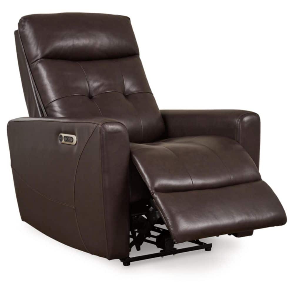 Chocolate Brown Leather Power Recliner with USB Ports