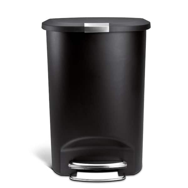 13 Gallon Semi-Round Step Kitchen Trash Can, Black Plastic with Soft-Close Locking Lid