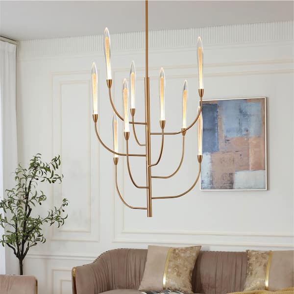 Alina 9-Light Integrated LED Chandelier - Brushed Brass, Textured Sand Effect - Rotatable Arms - 2700K, 900 Lms