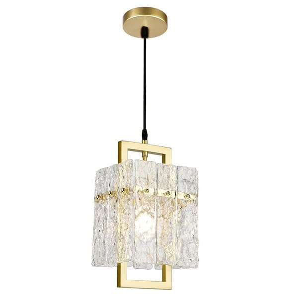 6.3" 1-Light Square Frame Cracked Glass Pendant Light
