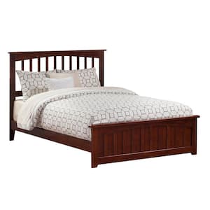 Mission Walnut Queen Solid Wood Frame Low Profile Platform Bed with Matching Footboard and USB Device Charger