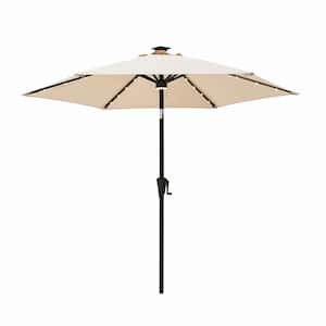 7-1/2 ft. Steel Market Solar Tilt Patio Umbrella with LED Lights in Beige Solution Dyed Polyester