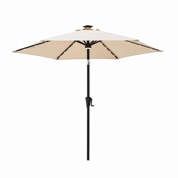 C-Hopetree 7-1/2 ft. Steel Market Solar Tilt Patio Umbrella with LED Lights in Beige Solution Dyed Polyester