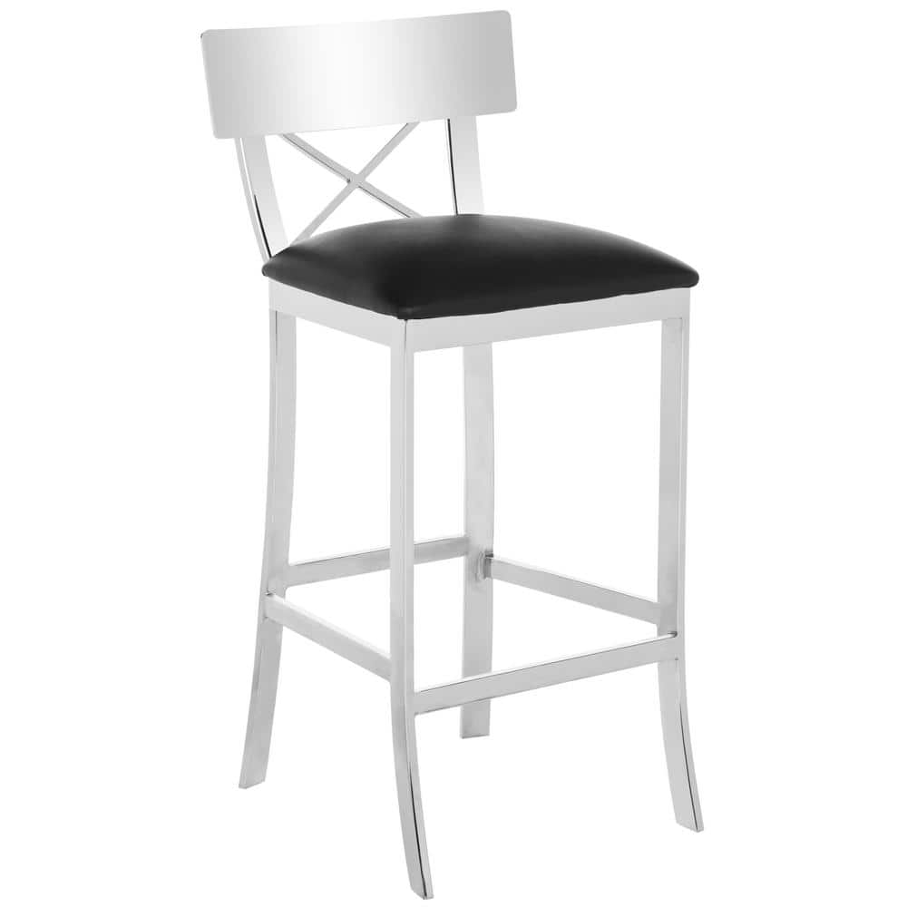 Elegant 39'' Black Leather & Chrome Stainless Steel Bar Stool