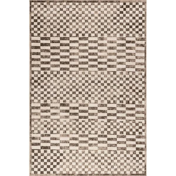 Kallie Washable Tiled Brown 6.7 ft. x 9 ft. Indoor Area Rug