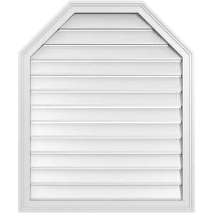 30 in. x 36 in. Octagonal Top Surface Mount PVC Gable Vent: Functional with Brickmould Frame