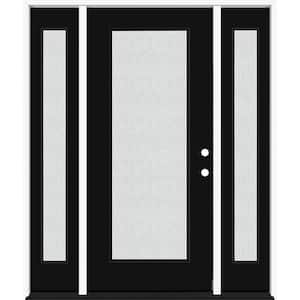 Legacy 64 in. x 80 in. Full Lite Rain Glass LHIS Primed Black Finish Fiberglass Prehung Front Door with Dbl 12 in. SL