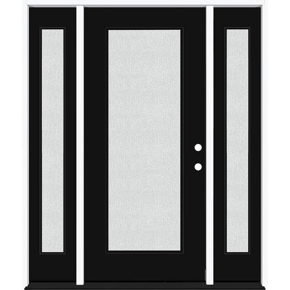 Legacy 64 in. x 80 in. Full Lite Rain Glass RHOS Primed Black Finish Fiberglass Prehung Front Door with Dbl 12 in. SL price history on PriceWatchPro