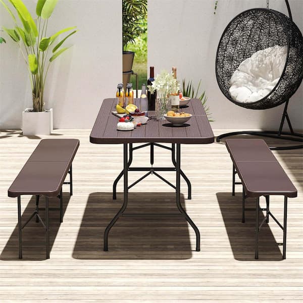 Costway 71 in. Black Iron Retangle Metal Portable Folding Table