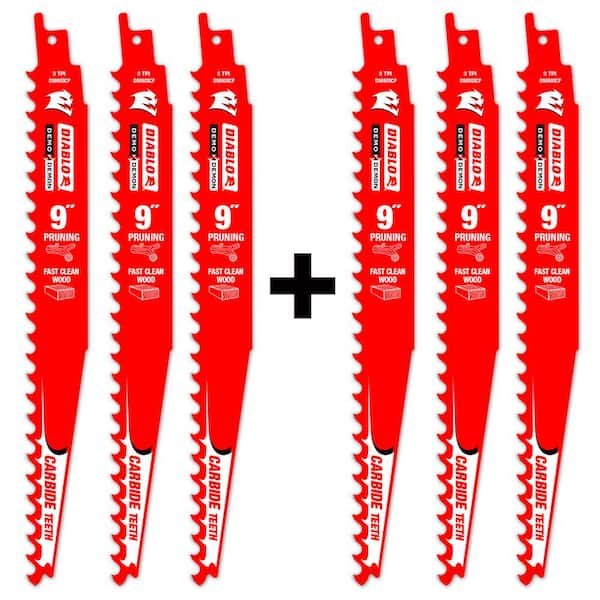 DIABLO 9 in. 3 TPI Carbide Reciprocating Saw Blades for Pruning and Clean Wood Cutting 3pk with 3 Bonus Carbide Blades (6-Pack)