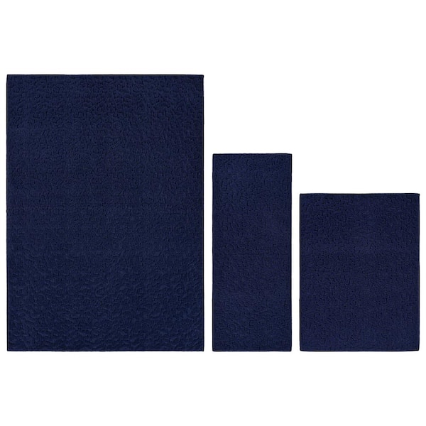 Ivy Navy 5 ft. x 7 ft. Floral 3-Piece Rug Set