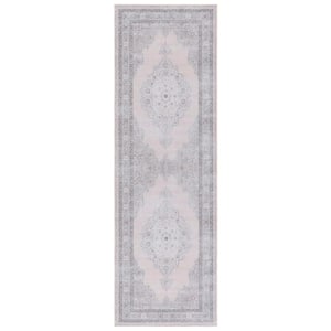 Tucson Beige/Light Green 3 ft. x 8 ft. Machine Washable Border Floral Runner Rug