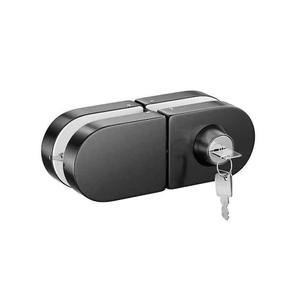 1-Piece Double Sided Glass Door Lock in Black, Exterior Key and Interior Knob Included, Clamp On No Drill Lock