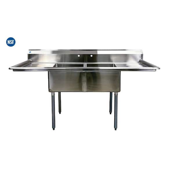 72 in. Stainless Steel 2-Compartment Commercial Sink with drainboard