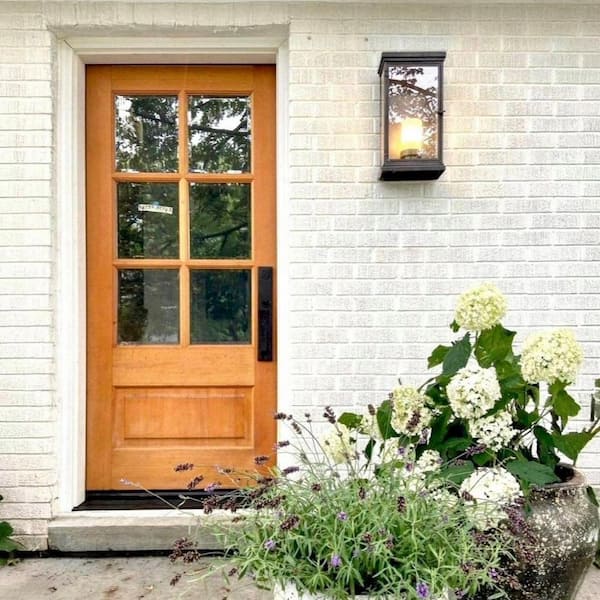36 in. x 80 in. Modern Farmhouse Universal/Reversible 6 Lite Clear Glass Window Unstained Hemlock Wood Front Door Slab