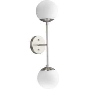 Haas 7.12 in. 2-Light Wall Sconce Brushed Nickel Contemporary for Dining Rooms, Great Rooms and Bathrooms