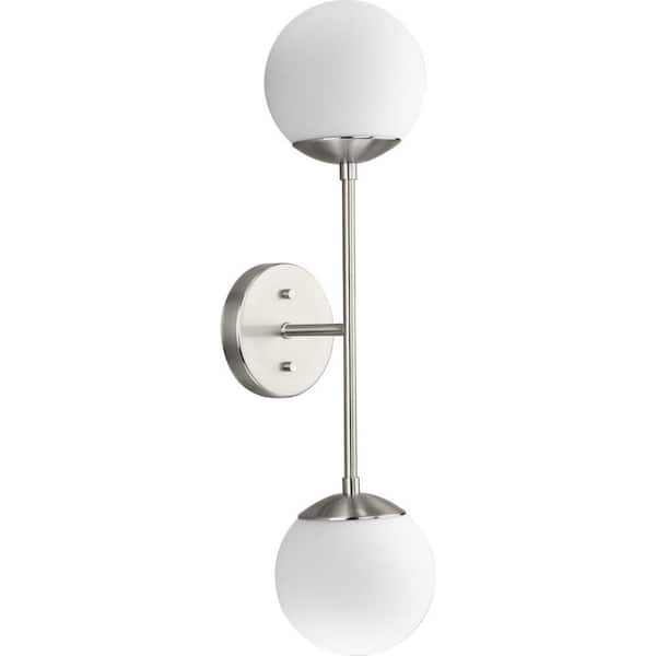 Progress Lighting Haas 7.12 in. 2-Light Wall Sconce Brushed Nickel Contemporary for Dining Rooms, Great Rooms and Bathrooms