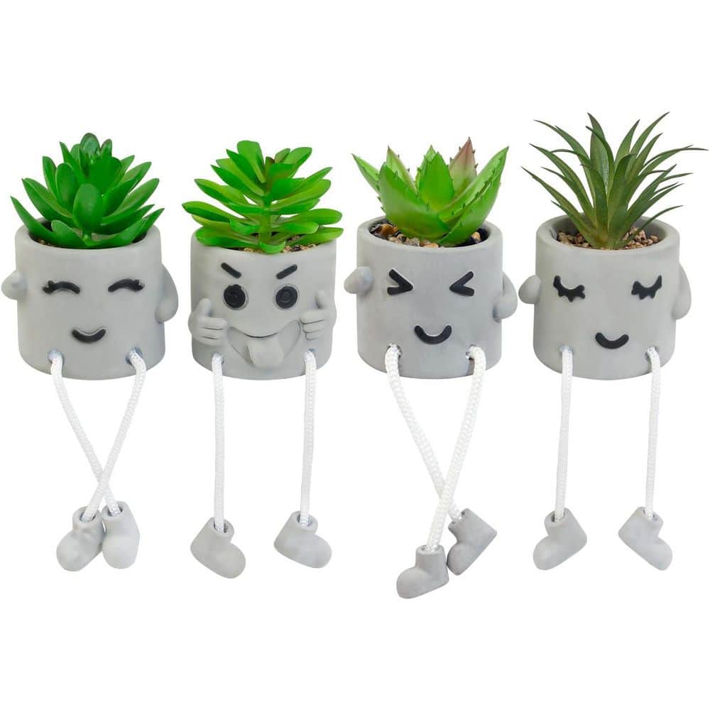 1 in. Green Indoor Artificial Succulent Plant Set of 4 Faux