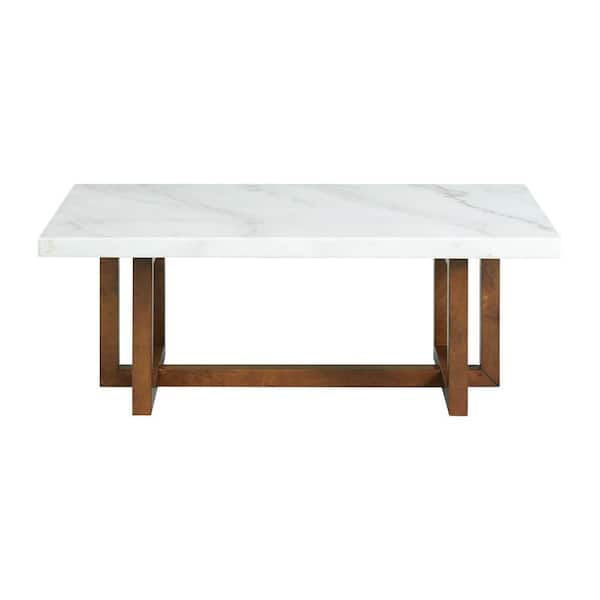 Tube Dining Table – Pebble Marble Top, Brass Base – Rouse Home