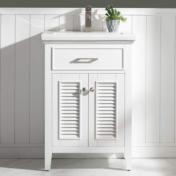 Cameron 24 in. W x 18.5 in. D Bath Vanity in White with Porcelain Vanity Top in White with White Basin