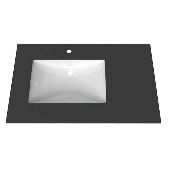 castellousa Monica 36 in. W x 22 in. D Porcelain Vanity Top in Black with Left Basin