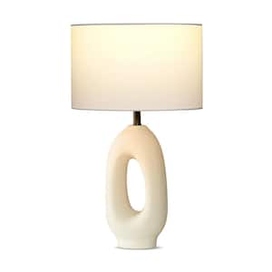 Artemis 22 in. Beige/Cream Standard Traditional LED Super Bright Table Lamp with Linen Drum Shade & Built-In USB-C Port