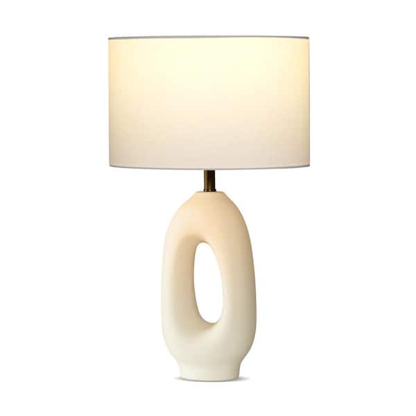 Brightech Artemis 22 in. Beige/Cream Standard Traditional LED Super Bright Table Lamp with Linen Drum Shade & Built-In USB-C Port
