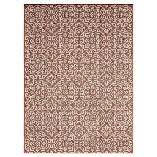 Patio Country Danica Yellow/White 5 ft. x 7 ft. Geometric Indoor/Outdoor Area Rug
