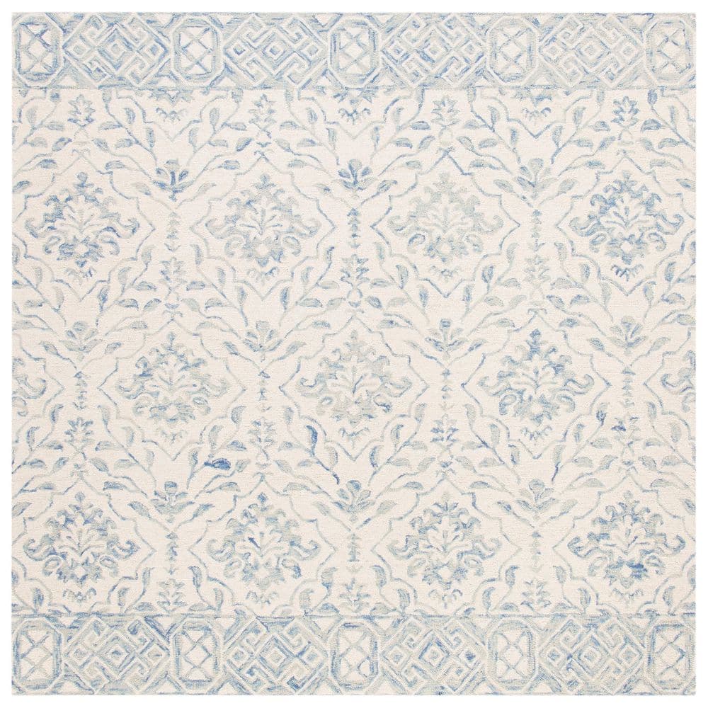 Luxe Artisan Light Blue and Ivory Geometric Wool Square Rug - 3'