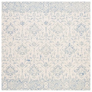Dip Dye Light Blue/Ivory Doormat 3 ft. x 3 ft. Border Floral Medallion Square Area Rug