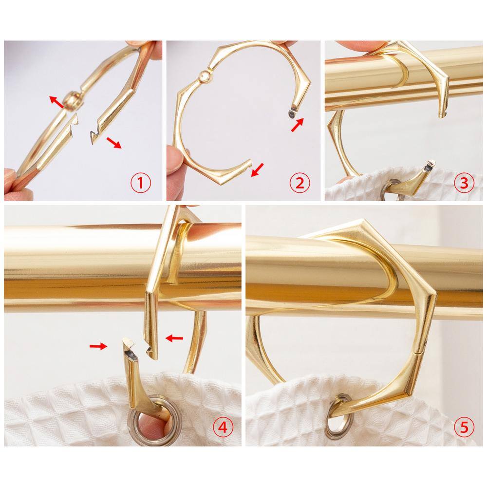 Gold Hexagonal Rustproof Zinc Shower Curtain Hooks Set of 12