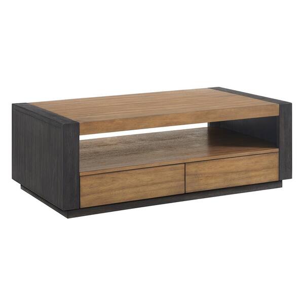 Stephen 28 in. Light Oak and Black Rectangle Wood Coffee Table with 4-Drawers