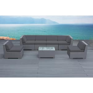 Gray 7-Piece Wicker Patio Seating Set with Supercrylic Gray Cushions
