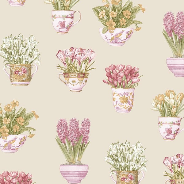 Printemps Tea Cups Vinyl Strippable Roll (Covers 56 sq. ft.)