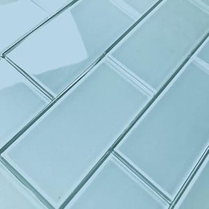 DIY Subway Light Blue 3 in. H x 6 in. H Glass Peel and Stick Tile (11 Sq. Ft./Case)