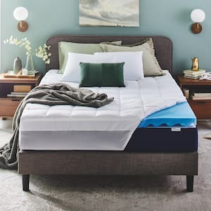 Dual Layer 4 in. Full Memory Foam Mattress Topper, 3 in. Cooling Gel Memory Foam Plus 1 in. Fluffy Pillow Top Cover