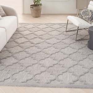 Easy Care Silver Grey 9 ft. x 12 ft. Geometric Contemporary Indoor Outdoor Area Rug