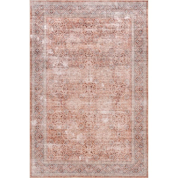 4 ft. x 6 ft. Rust Xenia Faded Transitional Machine Washable Area Rug