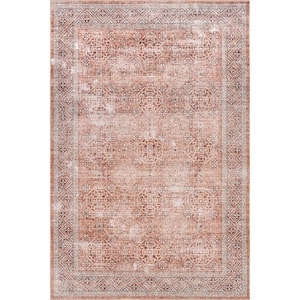 Xenia Faded Transitional Machine Washable Rust 5 ft. x 8 ft. Persian Area Rug