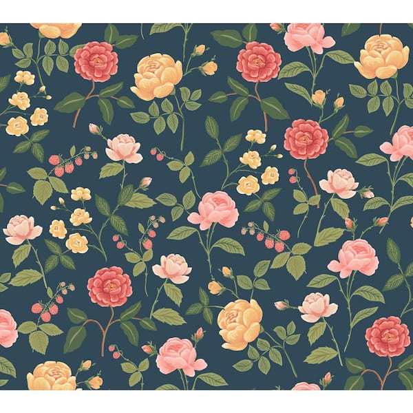 RIFLE PAPER CO. Roses Navy Blue Matte Non-Pasted Wallpaper