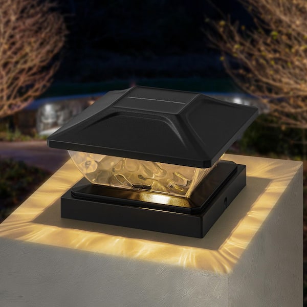 Black Integrated LED 6x6 Solar Deck Post Cap Lights with Hammered Lens Fits 3. 5x3. 5,4x4,4. 5x4. 5,5x5 Posts (6-Pack)