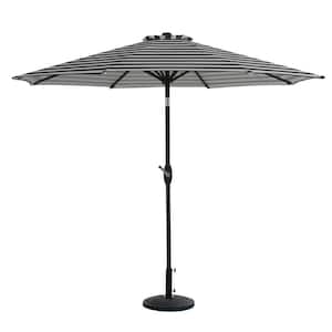 Riviera 9 ft. Outdoor Market Umbrella with Decorative Round Resin Base in Black/White