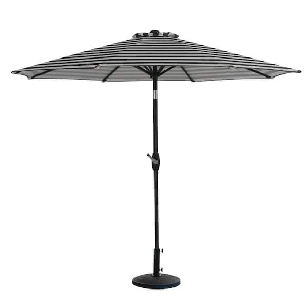 WESTIN OUTDOOR Riviera 9 ft. Outdoor Market Umbrella with Decorative Round Resin Base in Black/White