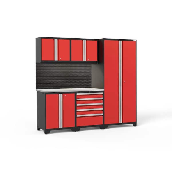 NewAge Products Pro 92 in. W x 84.75 in. H x 24 in. D 18-Gauge Steel Garage Cabinet Set in Red (6-Piece)