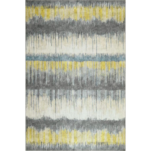 MILLERTON HOME Cayetana Gold 10 ft. x 14 ft. Transitional Watercolor Machine Washable Area Rug