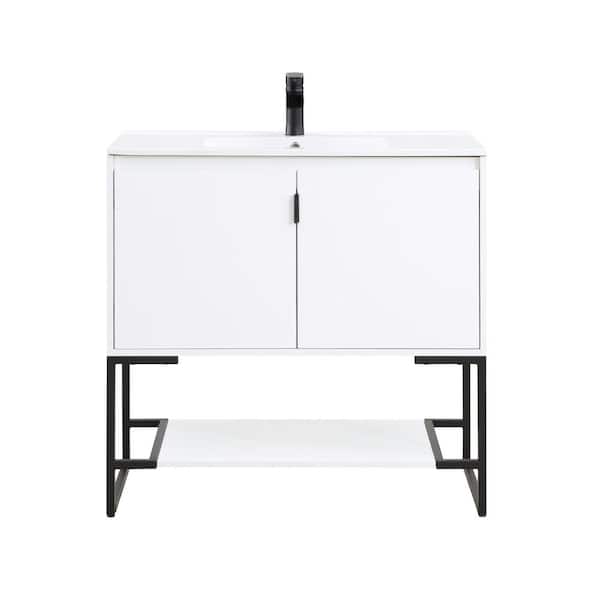 Manhattan Comfort Scarsdale 36 in. W x 18.25 in. D x 34.75 in. H Bath Vanity in White with White Ceramic Top