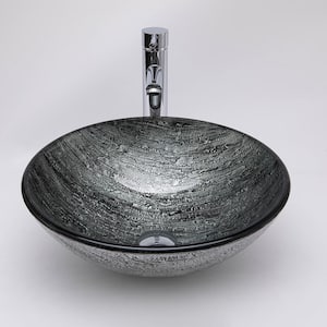 Black Tree Bark Glass Circular Bathroom Vessel Sink without Faucet