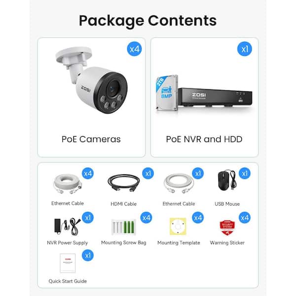 ZOSI 4K 8MP 8-Channel Poe NVR Smart Home Security Camera System